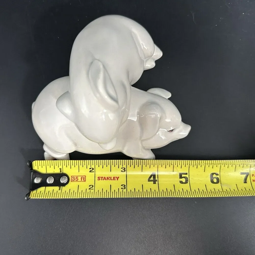 VTG USA Fine Porcelain Pig Figurine 6.25” Resting Pigs Mid Century Decor